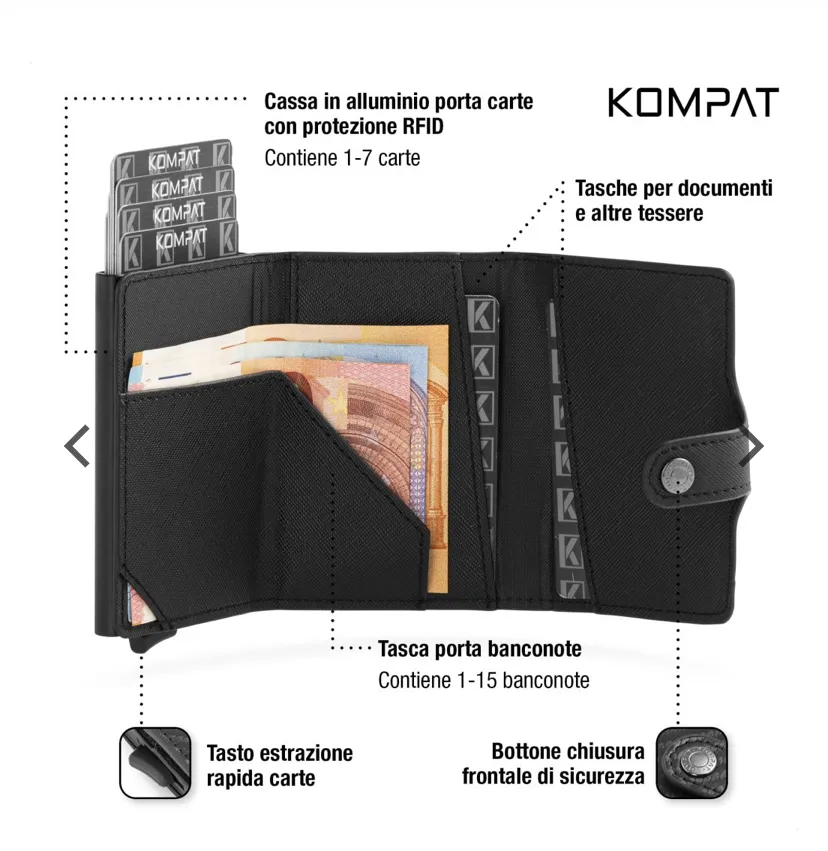 -KOMPAT SX Portafoglio + Portacarte KT0036 Nero Saffiano