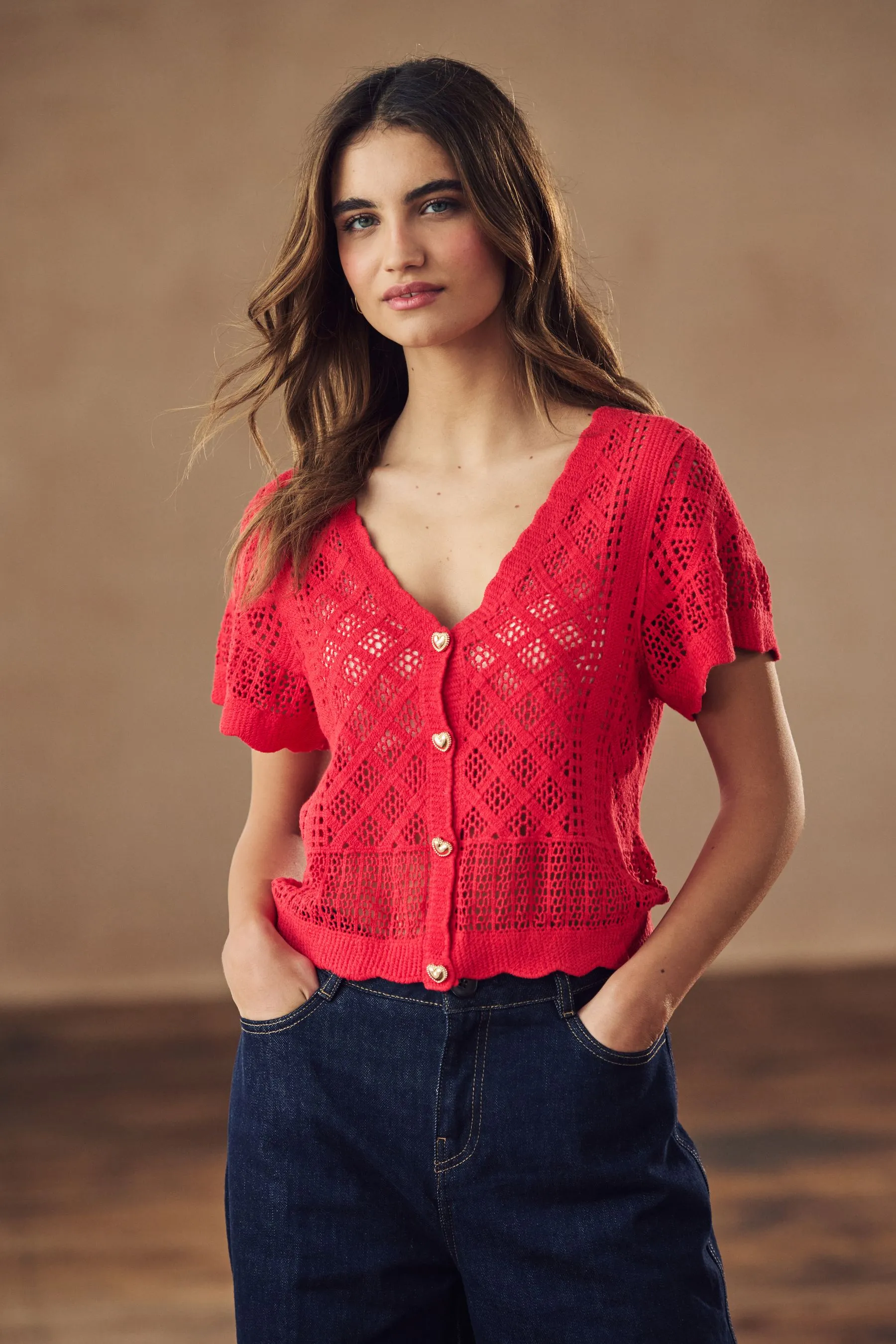 100% Cotton Short Sleeve Knitted Button Top    