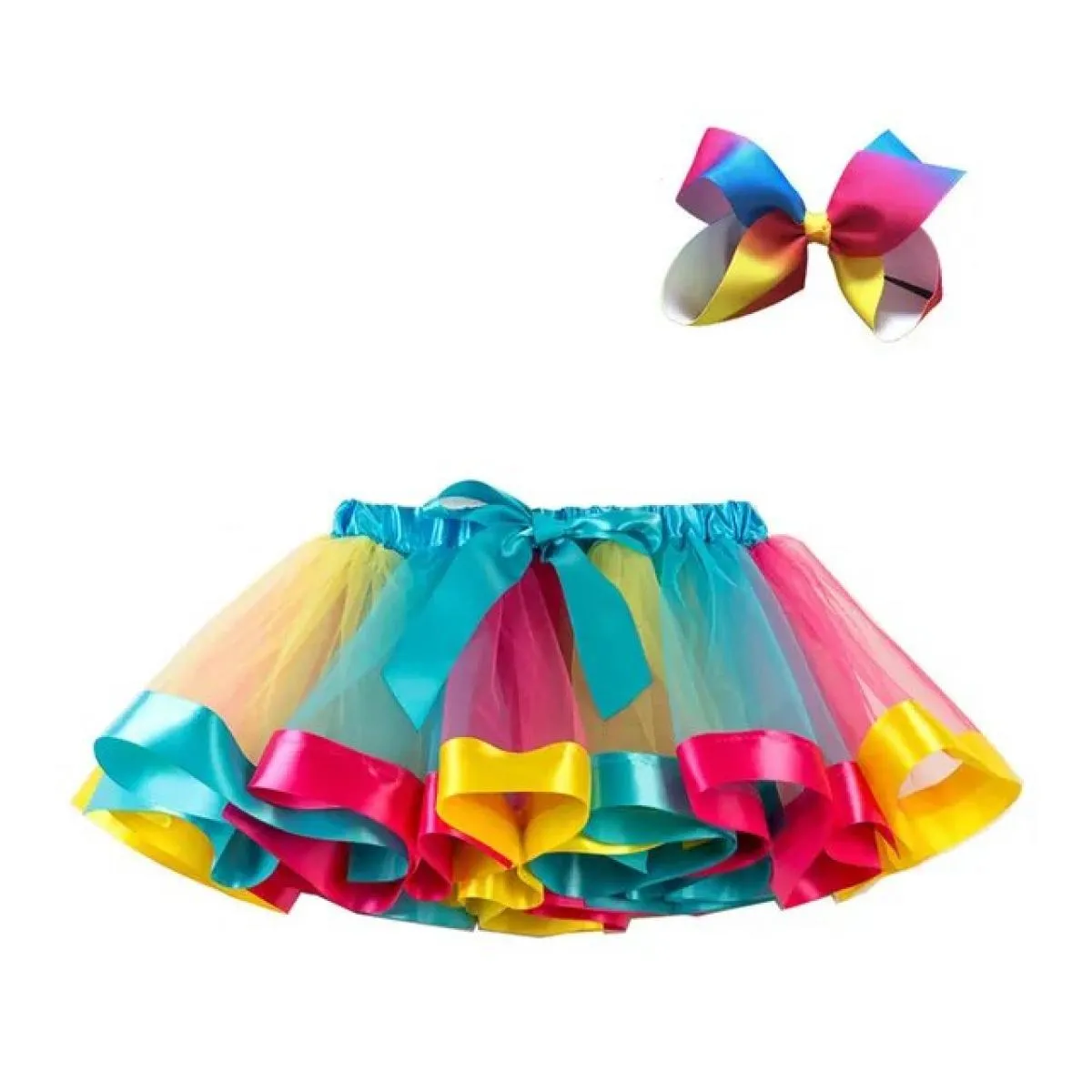 2023 nuova gonna tutu arcobaleno maglia estiva vestiti per bambina tulle ragazze festa danza colorata Mini Pettiskirt balletto c