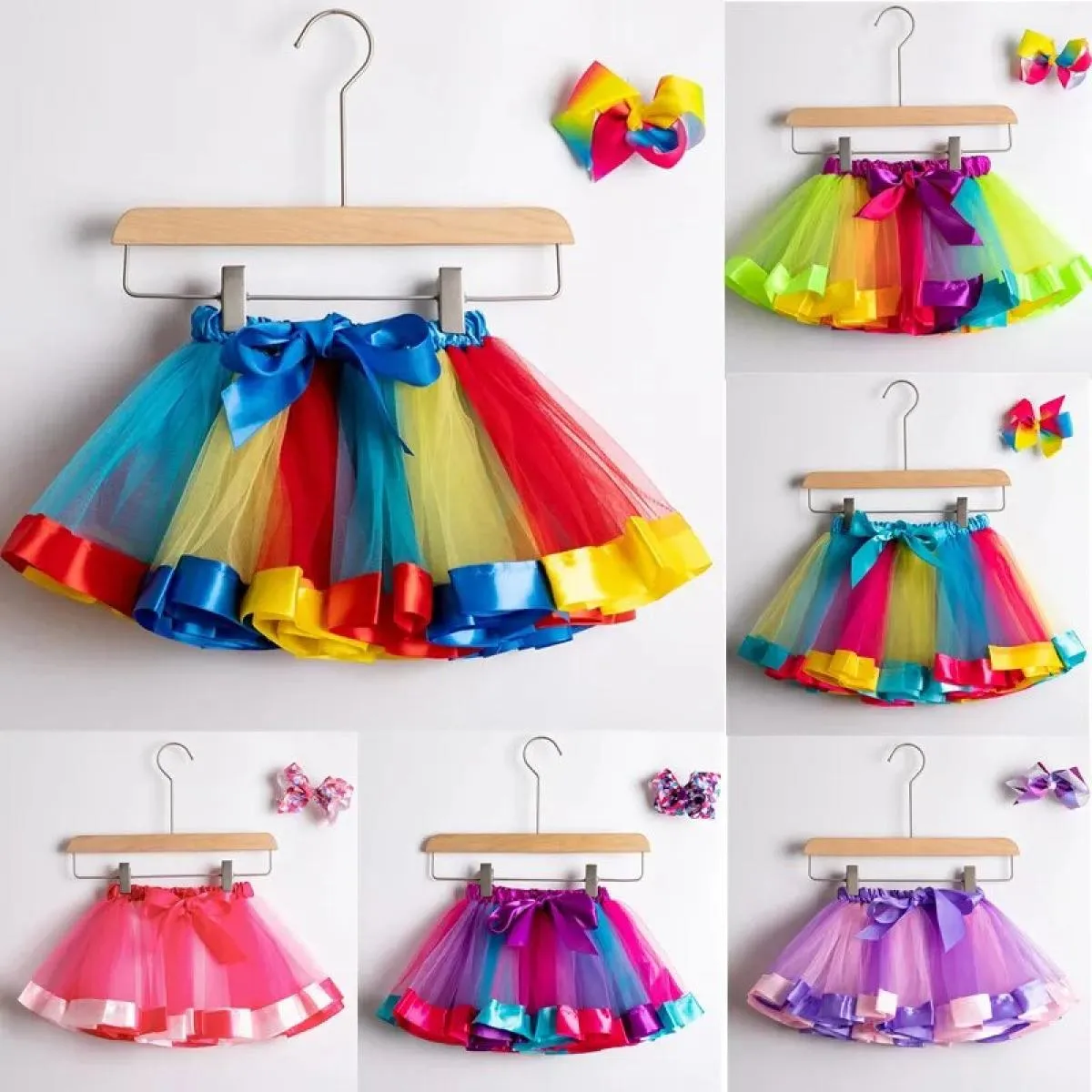 2023 nuova gonna tutu arcobaleno maglia estiva vestiti per bambina tulle ragazze festa danza colorata Mini Pettiskirt balletto c