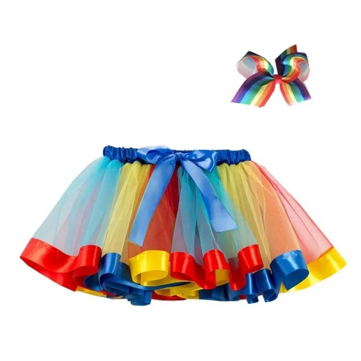 2023 nuova gonna tutu arcobaleno maglia estiva vestiti per bambina tulle ragazze festa danza colorata Mini Pettiskirt balletto c