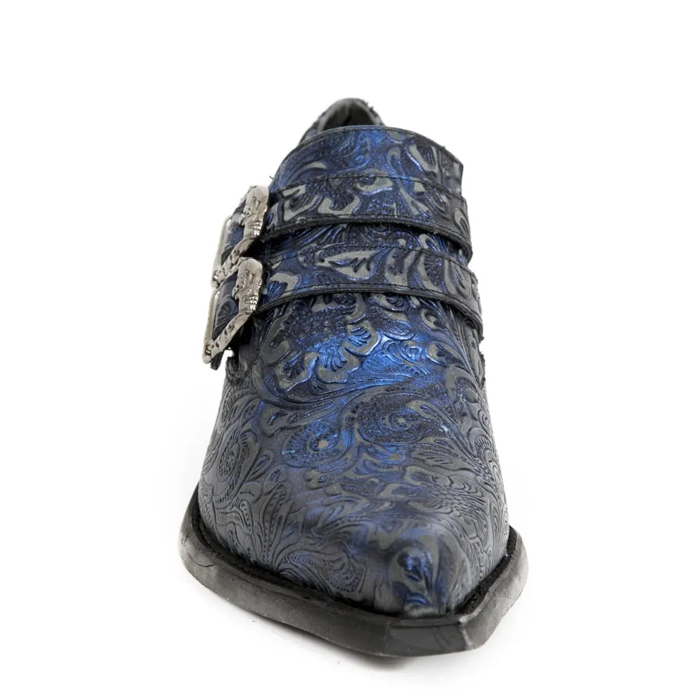 7960-S7 Scarpa EMBOSSED VINTAGe Tacco in Acciaio Pelle Blu
