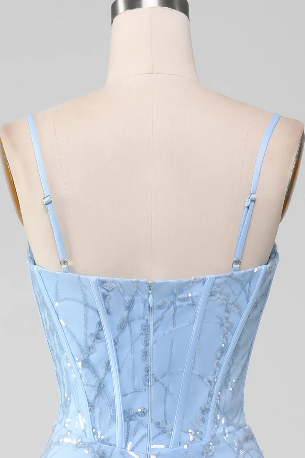 Abito da ballo corsetto lungo con paillettes a sirena azzurra