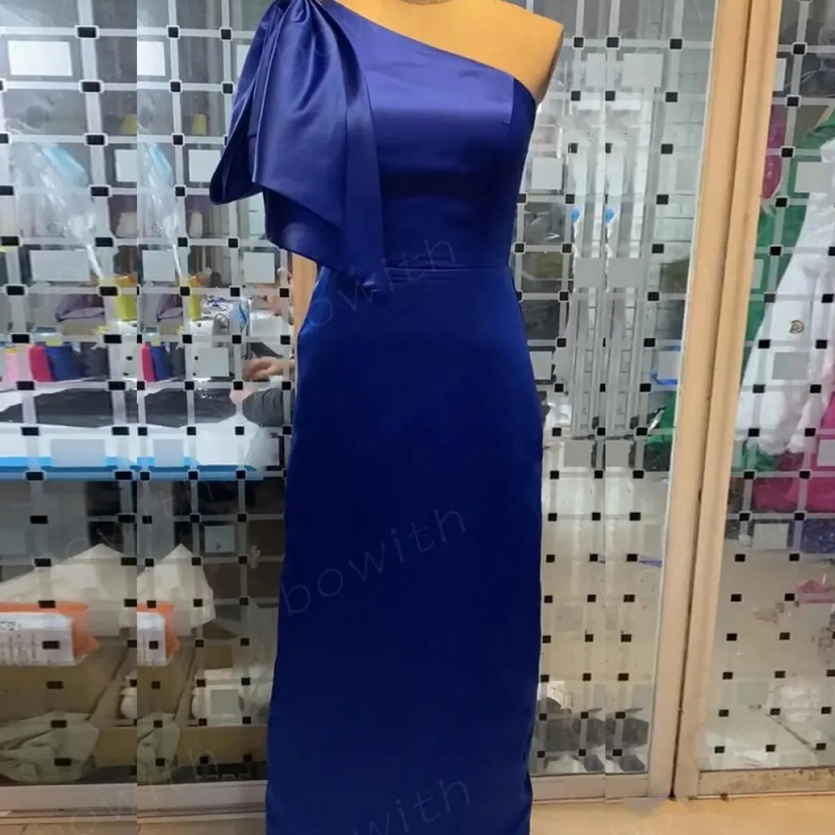 Abito da sera Bowith Abito da festa a linea Abito da sera monospalla da donna con fiocco Abiti da ballo formali Abiti da F