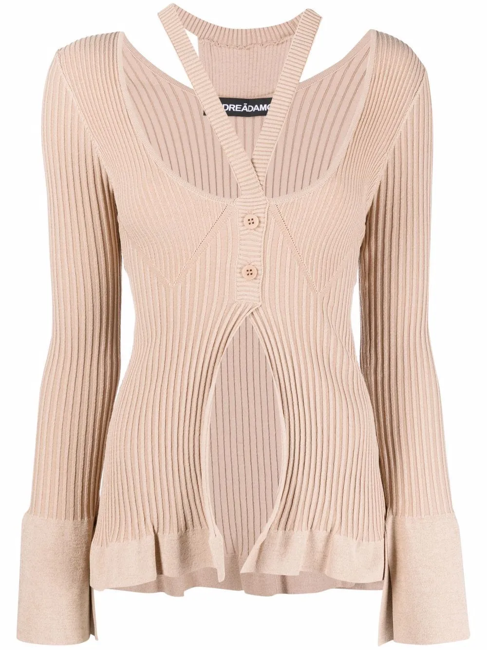 ANDREADAMO RIBBED KNIT CARDIGAN W/DOUBLE LAYERS