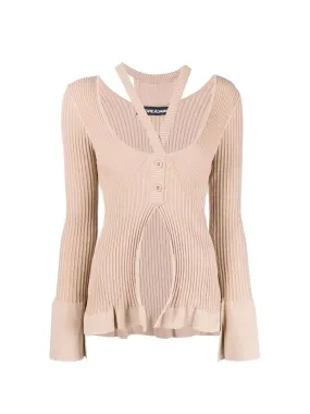 ANDREADAMO RIBBED KNIT CARDIGAN W/DOUBLE LAYERS