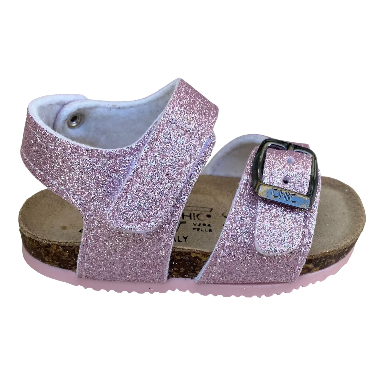 Biochic sandalo glitterato da bambina con fibbia regolabile e fascia con velcro BC55475K cipria
