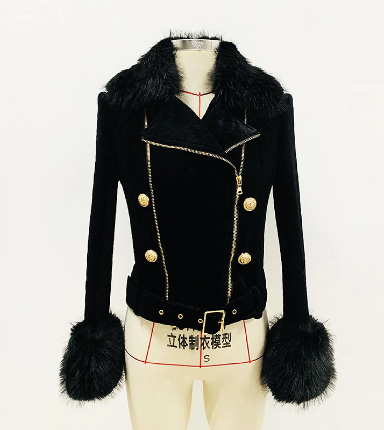 Blazer da donna in velluto di nuova concezione Giacca da donna collo in pelliccia di volpe imitazione staccabile Doppia cerniera