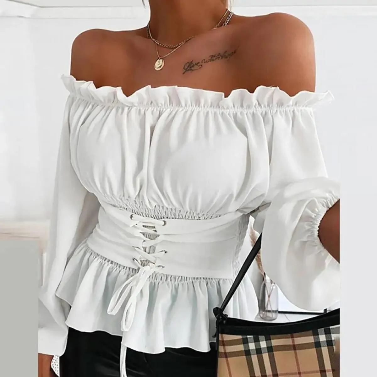 Camicia monospalla con vita per abbigliamento da donna 2023 top estivi maglietta club femminile camicetta pullover