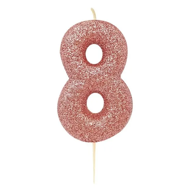 Candelina numero 8 oro rosa glitterato 7 cm