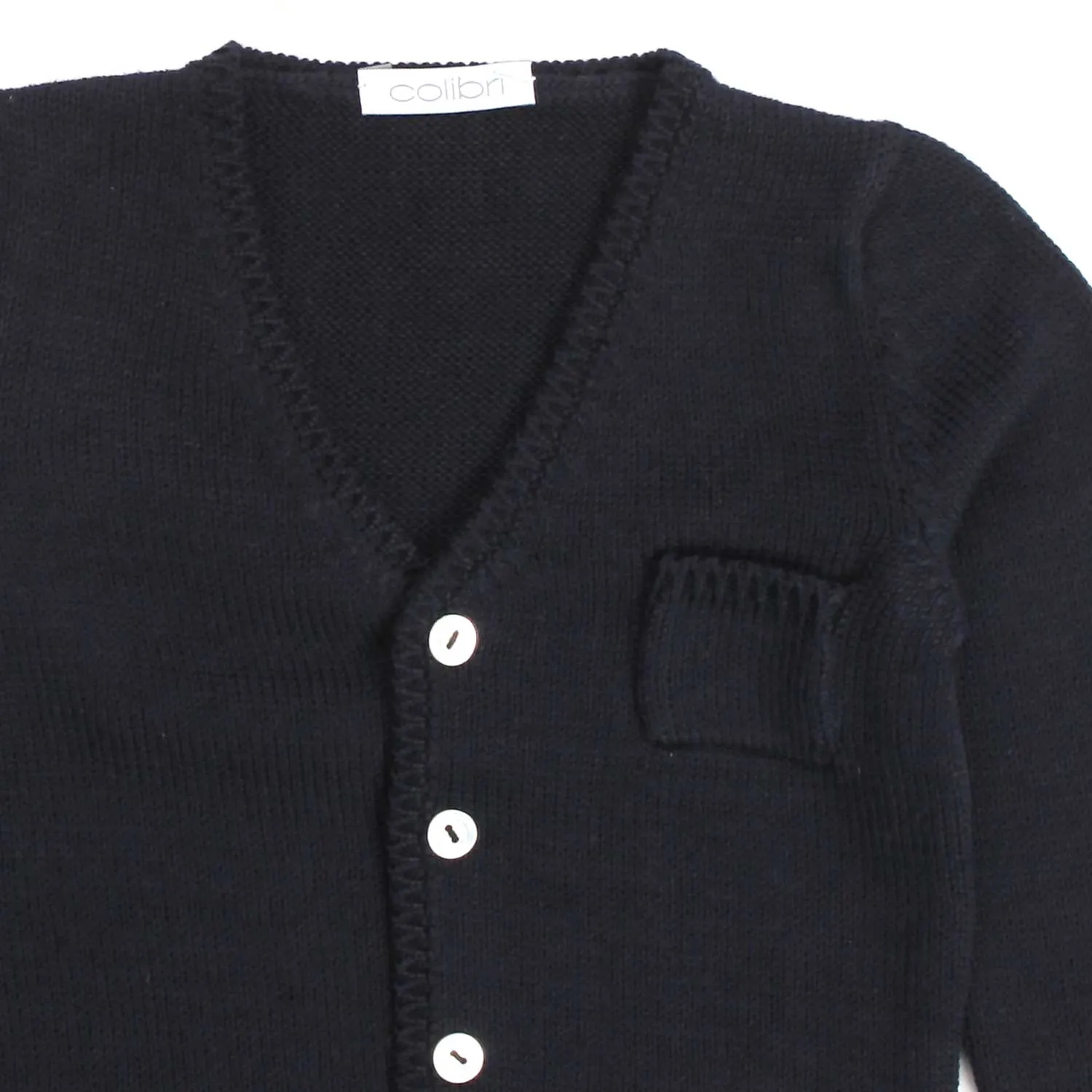 Cardigan Blu Navy Con Taschino In Cotone