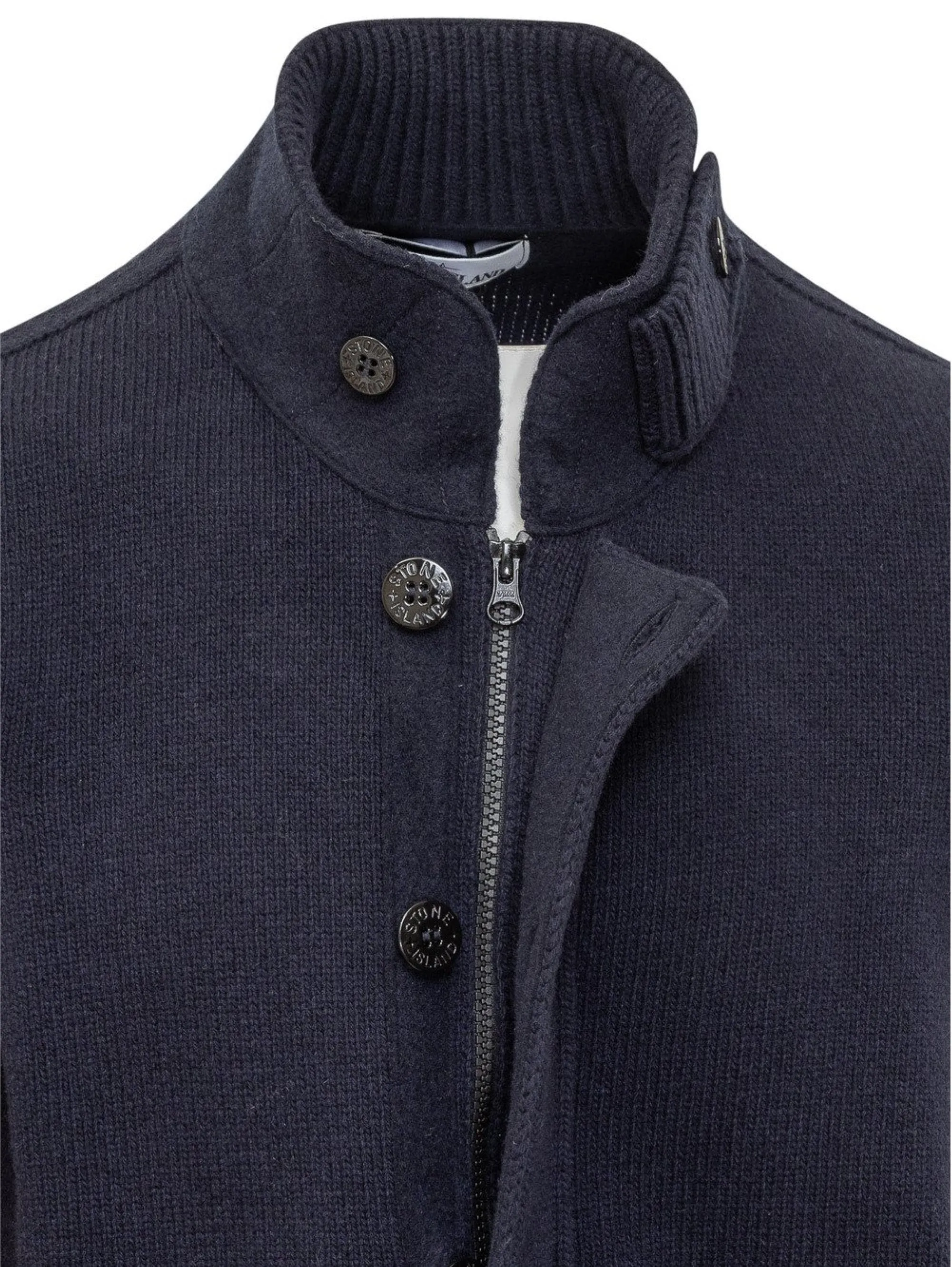 Cardigan con Zip e Bottoni Blu