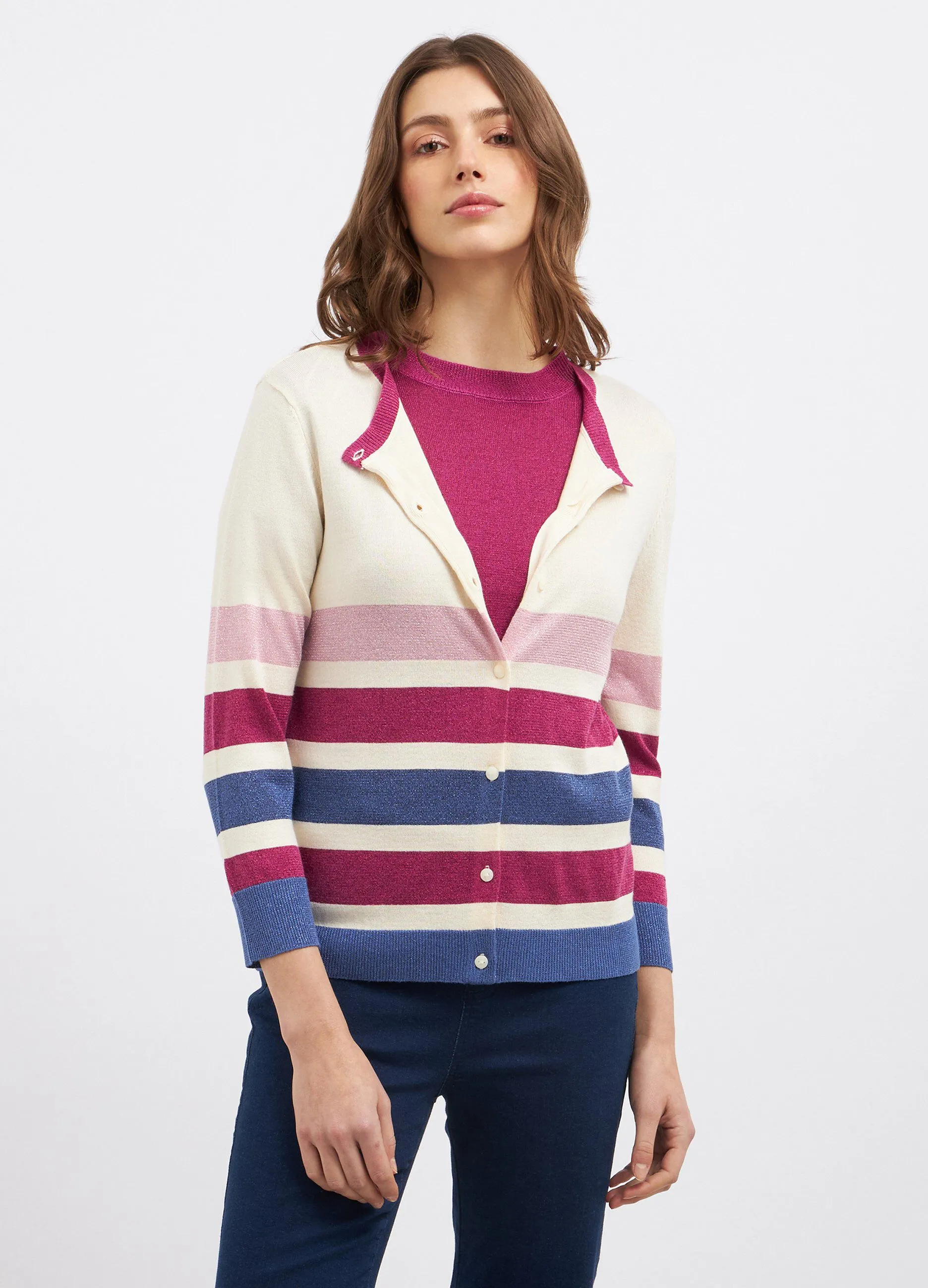 Cardigan rigato in misto viscosa donna