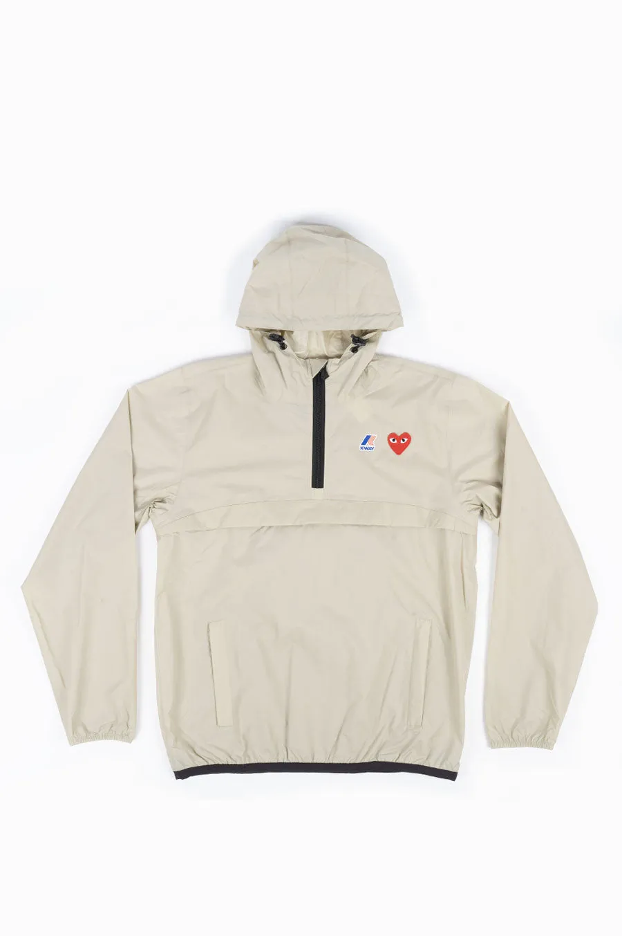 CDG PLAY X K-WAY HOODIE HALF ZIP KHAKI