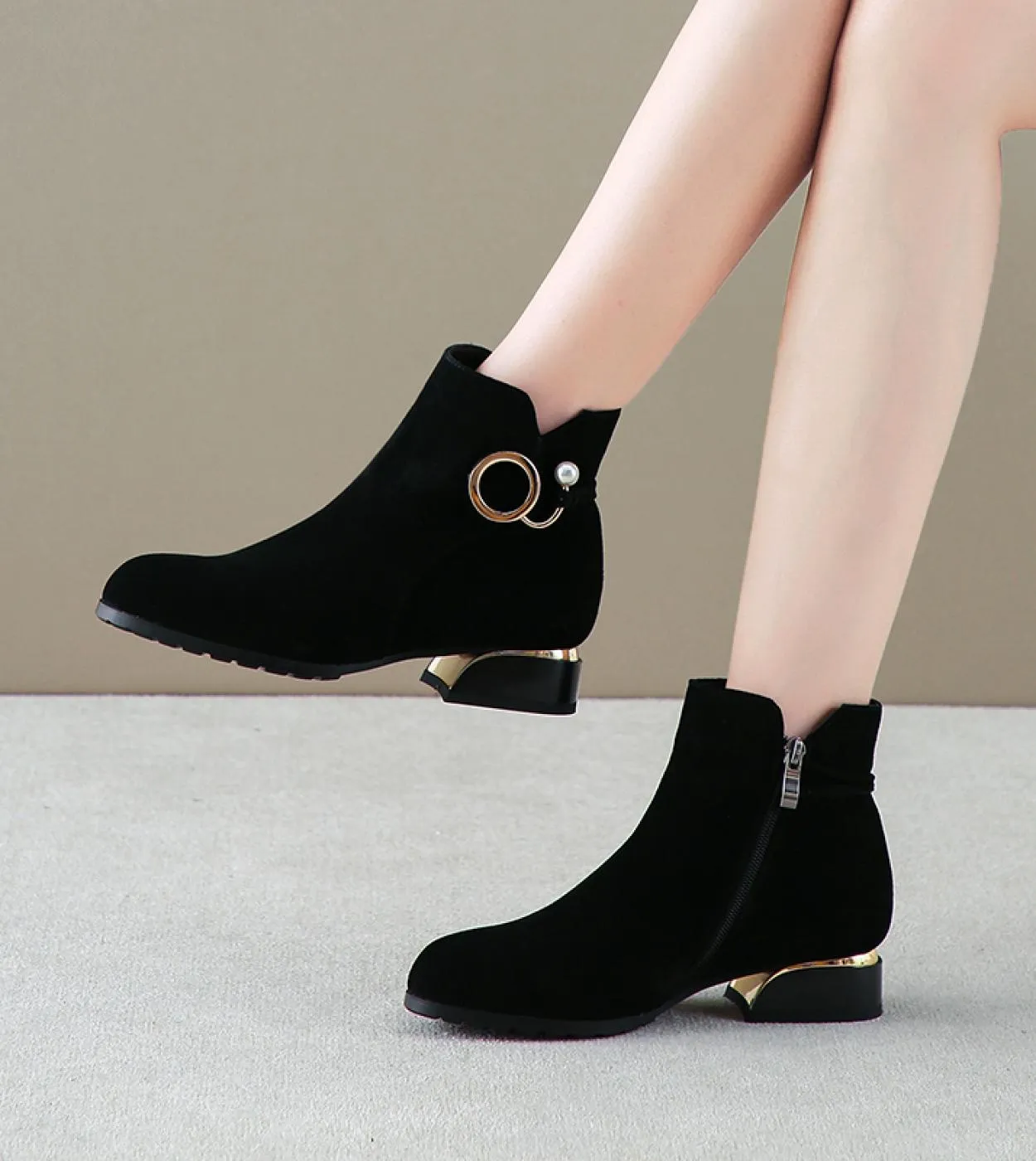 Comemore Scarpe da donna Stivaletti da donna Scarpa con tacco basso Taglie forti 43 Scarpe da donna in pelle scamosciata di mucc