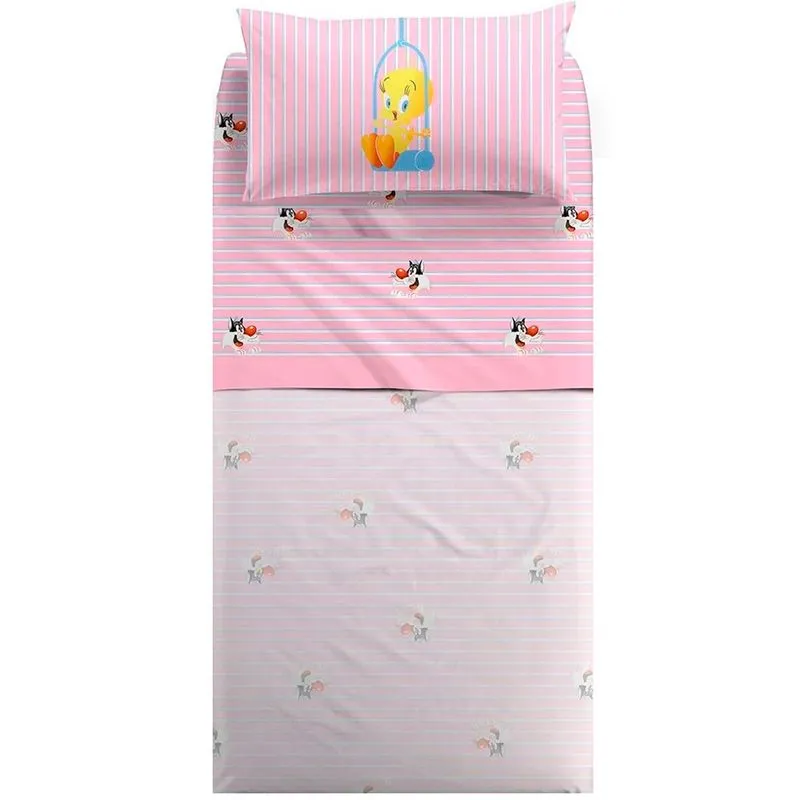 Completo lenzuola 1 piazza Looney Tunes rosa 