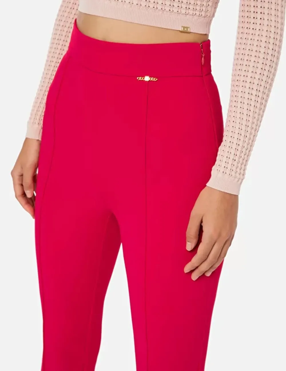 Elisabetta Franchi     Pantalone in doppio crepe stretch dalla vestibilità aderente Fuxia