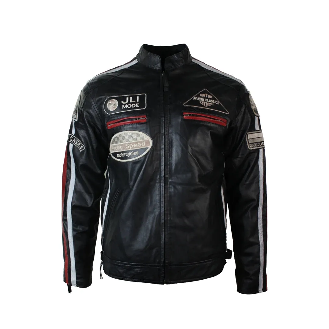 Giacca di Pelle da Uomo Classica Stile Biker Marrone Grigia Casual da Pilota