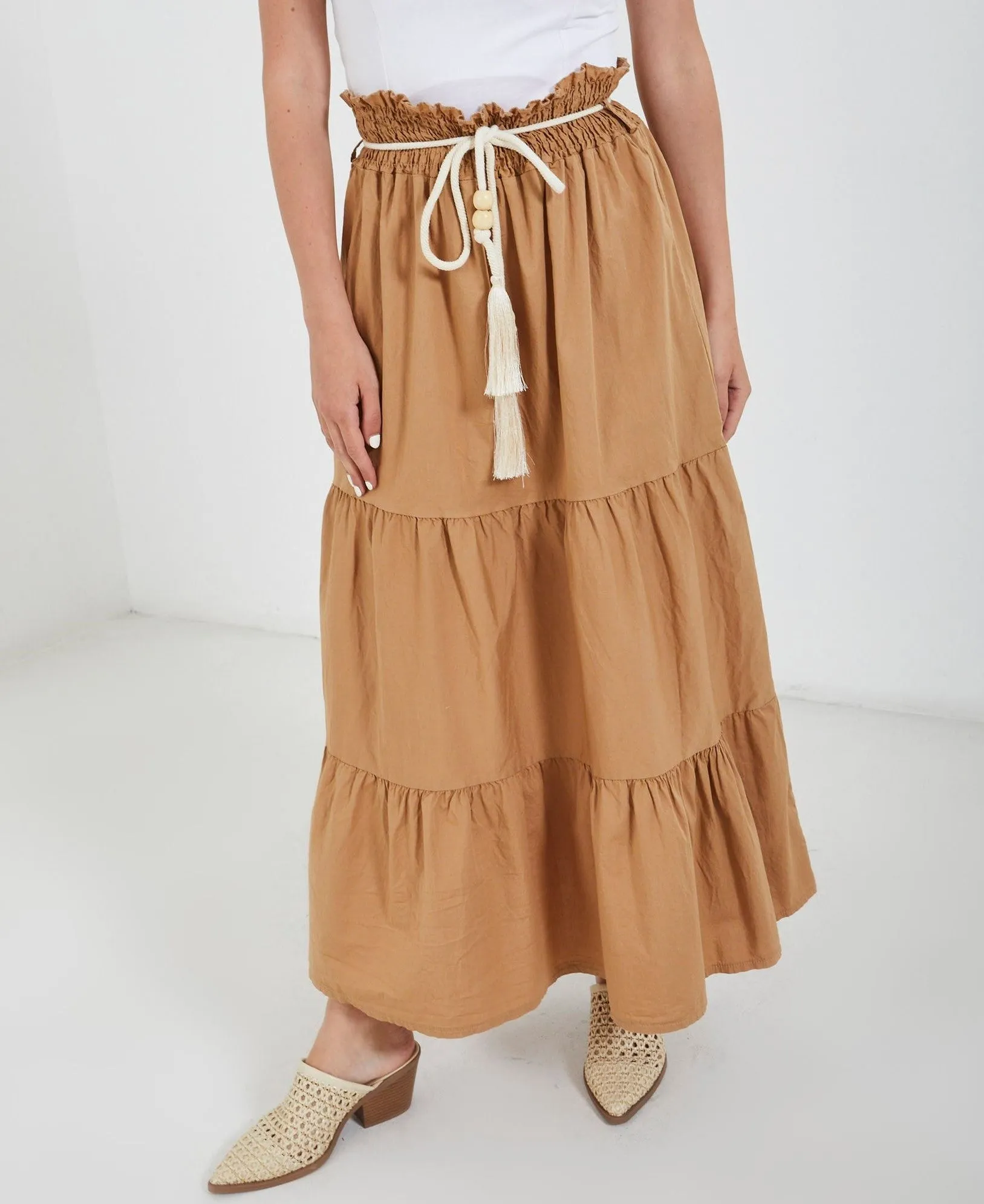 Gonna Donna Lunga Vita Alta Elastico Balze Cintura Casual Elegante
