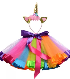 Gonna tutu principessa con fascia per unicorno gratuita 12m8t Vestiti per neonate Arcobaleno Tutu per feste per bambini per gonn