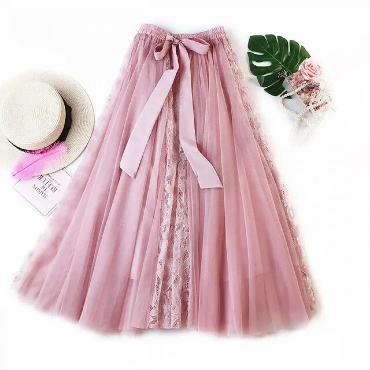 Gonna tutù alla moda in tulle gonna lunga da donna maxi gonna carina con fiocco a vita alta gonna a pieghe scuola femminile gonn