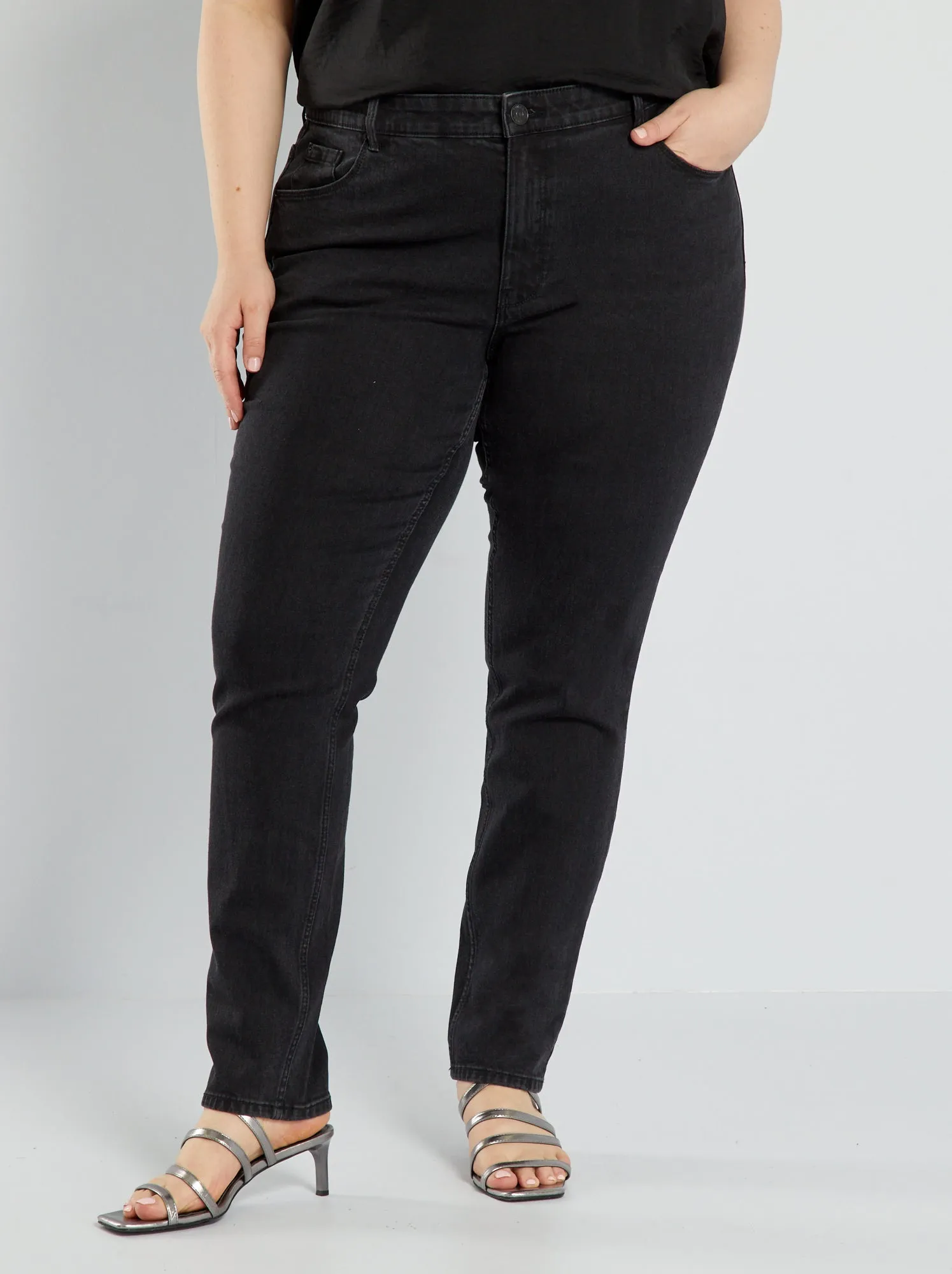 Jeans slim a vita alta - L32 - NERO