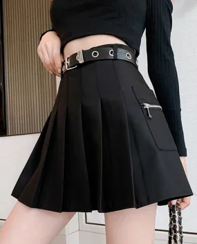 Jmprs Gonna A Pieghe Donna Autunno Vita Alta Cintura A Line Nero Mini Sci
