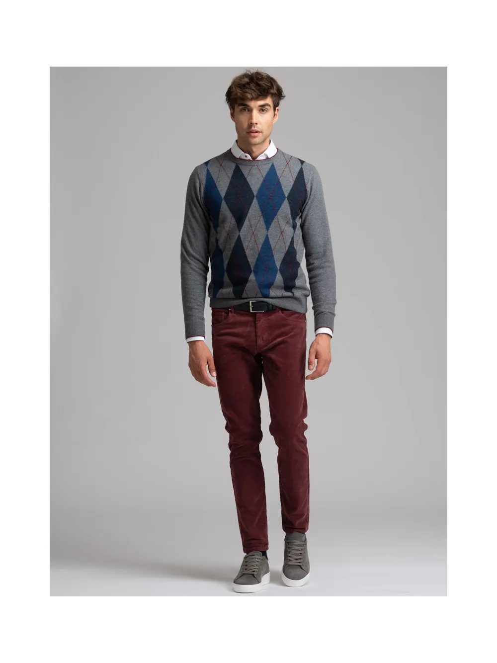 Maglia uomo girocollo con rombi e intarsio