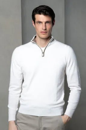 Mezza zip in lana e cashmere Off-white - Made in Italy    