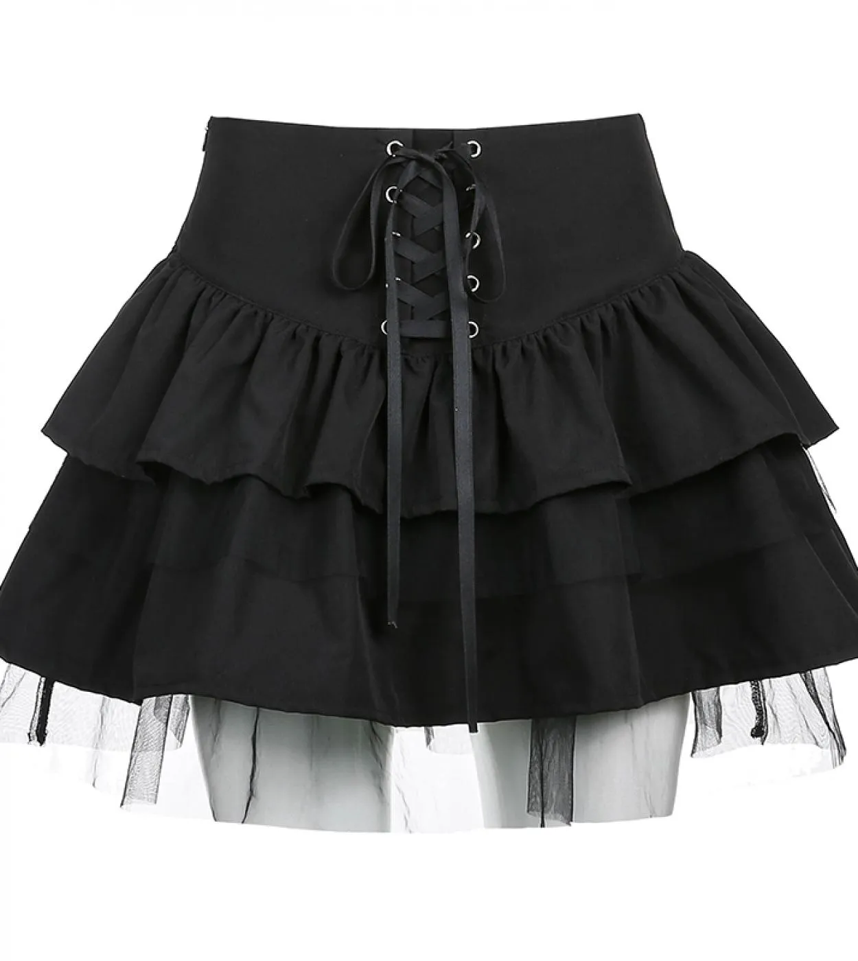 Minigonna con lacci estetici Goth per donna Dark Academia Mesh Patchwork Gonna a trapezio Stile punk Party Black Saias