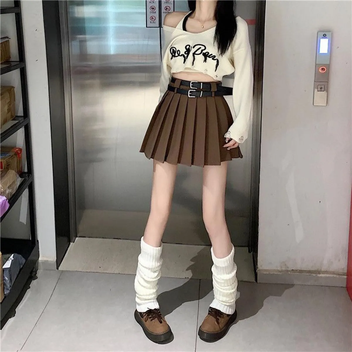 Minigonne a pieghe da donna con cintura a vita alta  Streetwear Ins Studenti Lovely Solid Vintage All Match Primavera Estate
