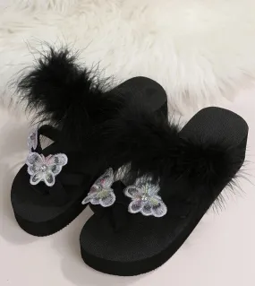 Nuove pantofole estive per le donne Sandali con zeppa con decorazione a farfalla Sandali infradito da spiaggia allaperto retrò