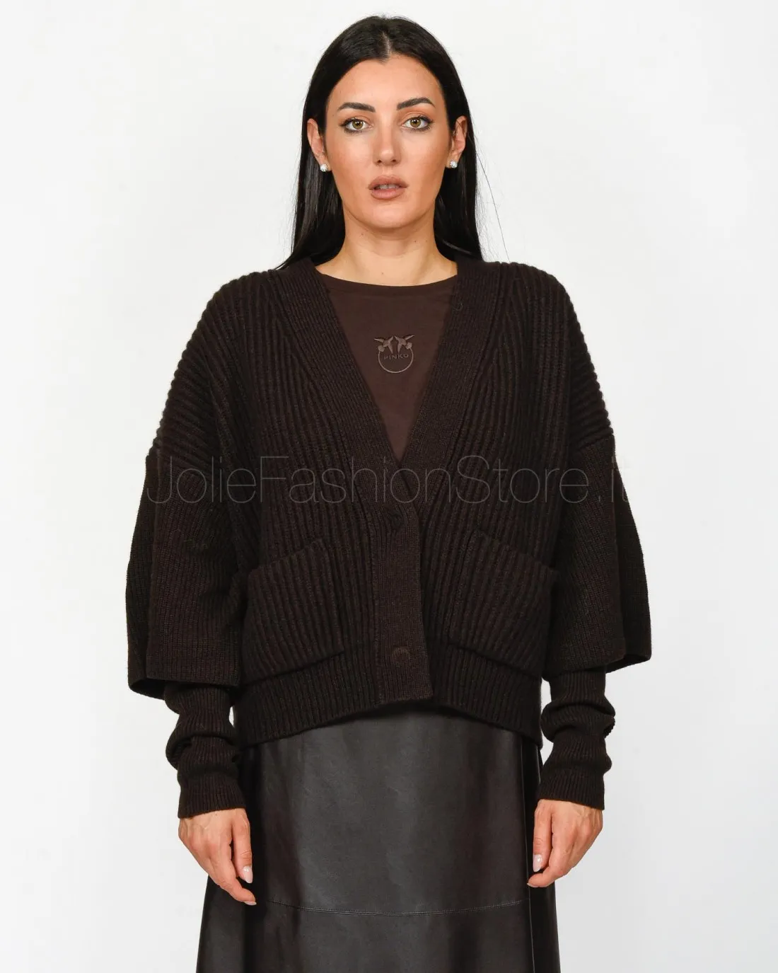 ---------------  ---------------  ---------------  ---------------  --------------Pinko BRIOSO CARDIGAN WARM WOOL CACH BROWN BEY