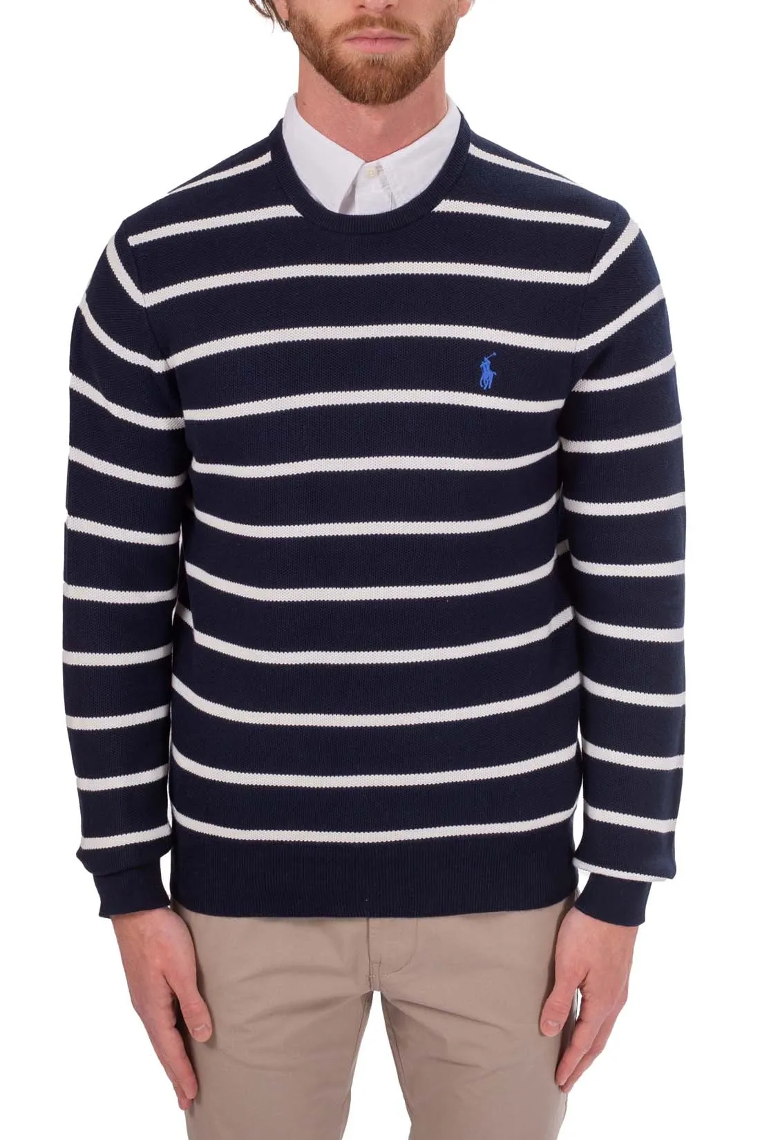 POLO RALPH LAUREN Pullover uomo a righe con logo a contrasto