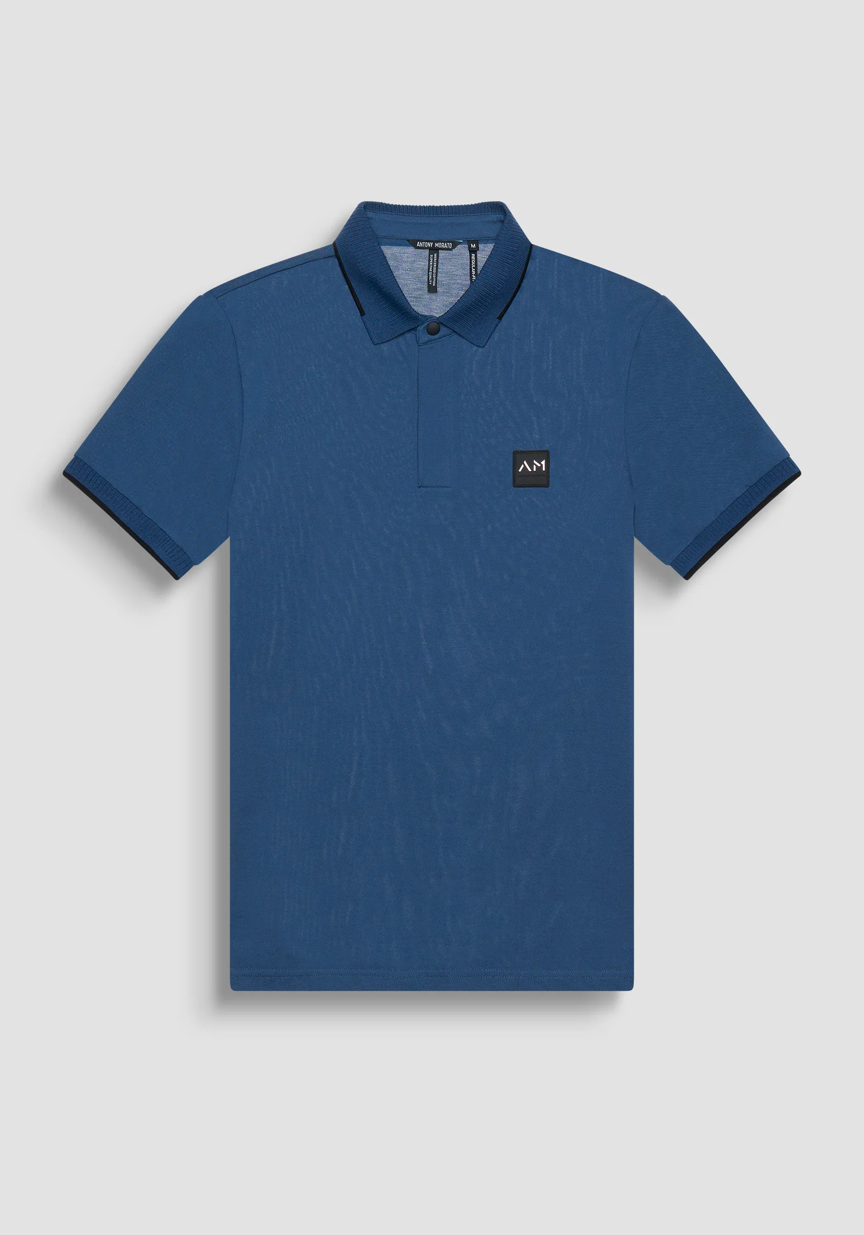 POLO T-SHIRT REGULAR FIT IN PIQUET DI COTONE BLU E LOGO