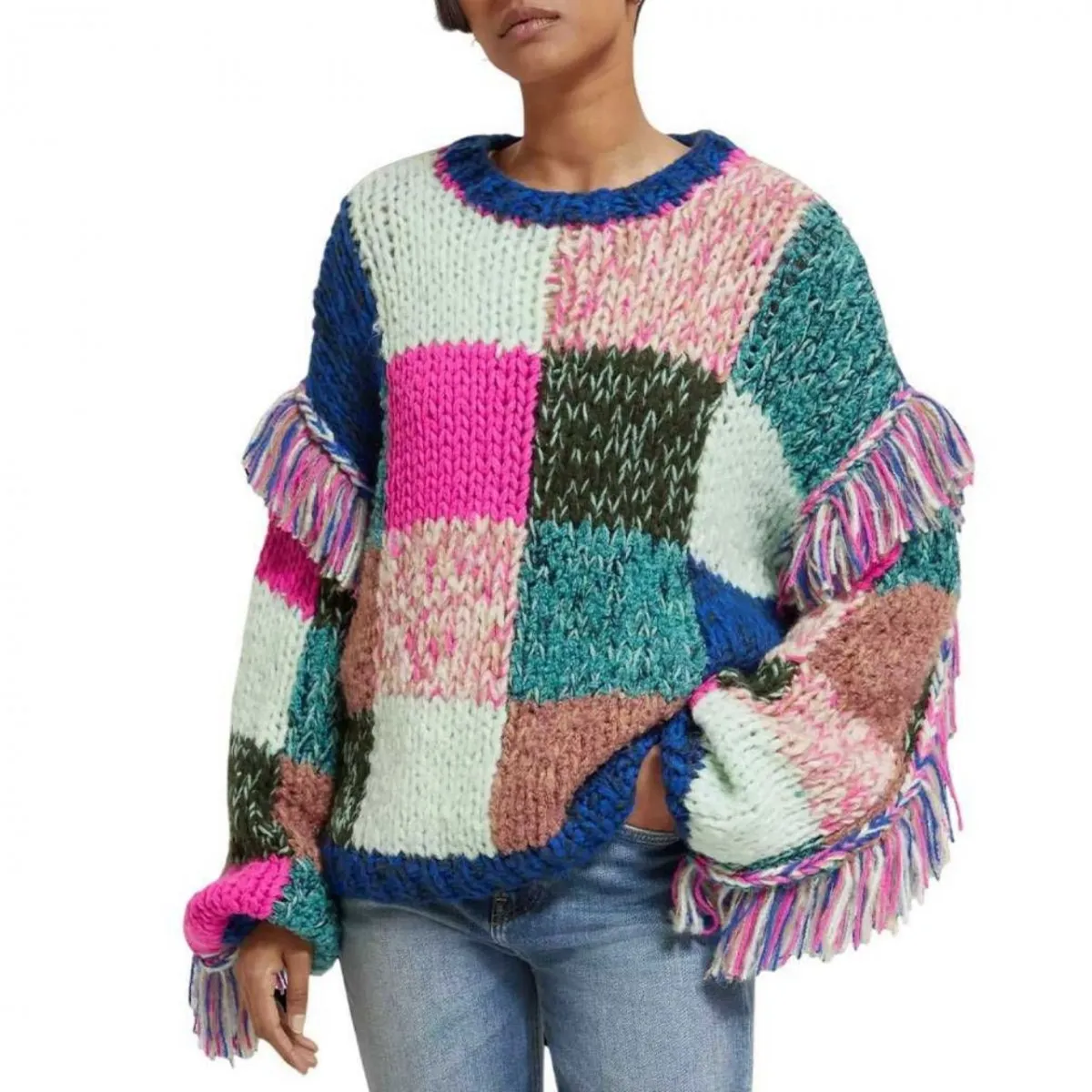 Pullover Con Frange Multicolore