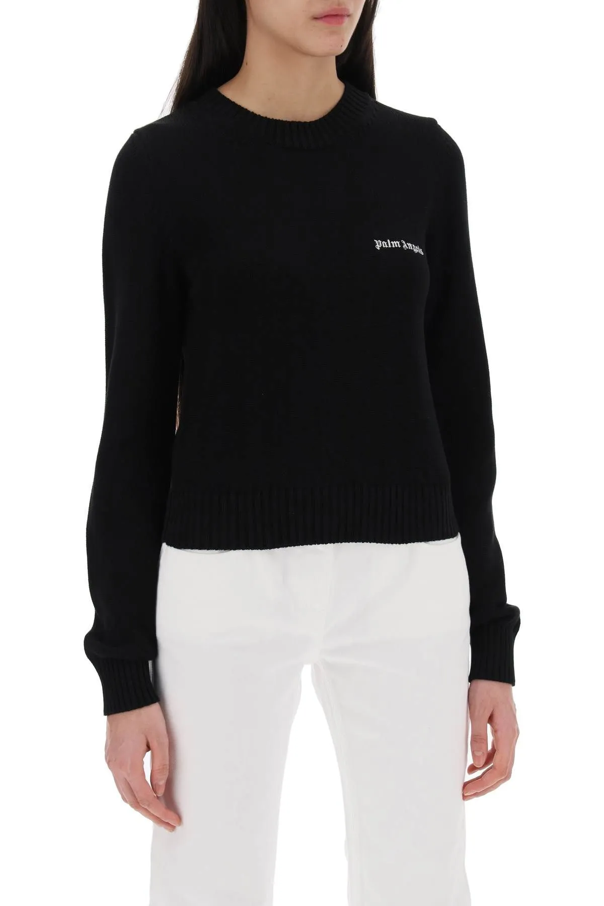 Pullover cropped con ricamo logo