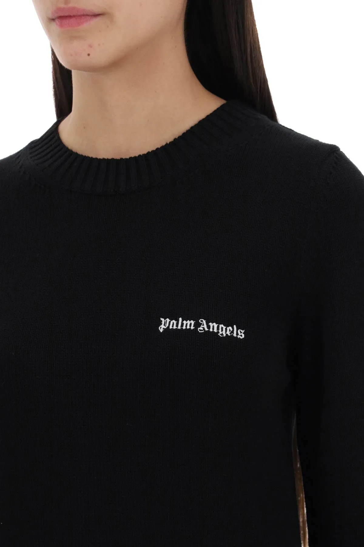 Pullover cropped con ricamo logo