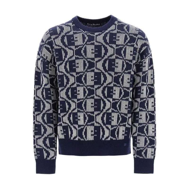 Pullover girocollo Face jacquard