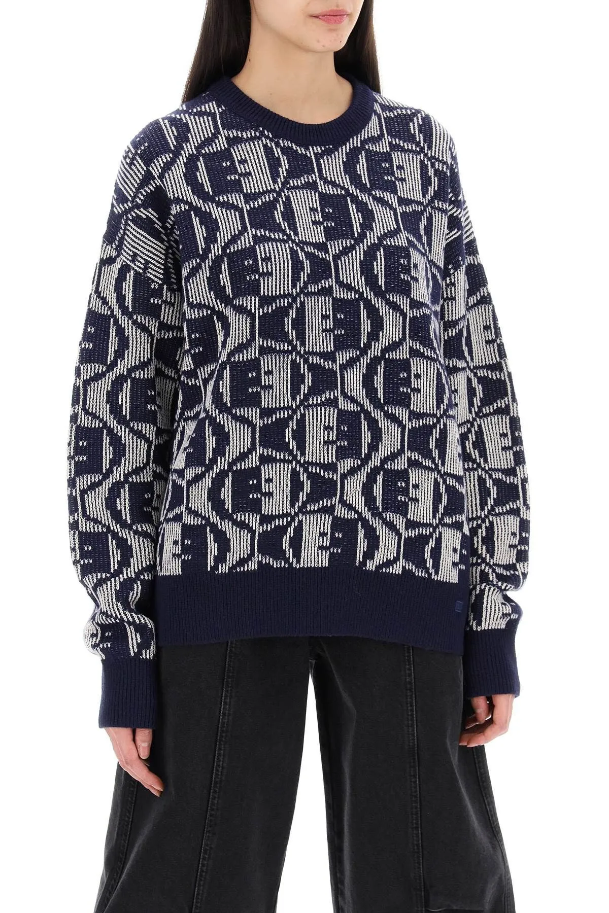 Pullover girocollo Face jacquard