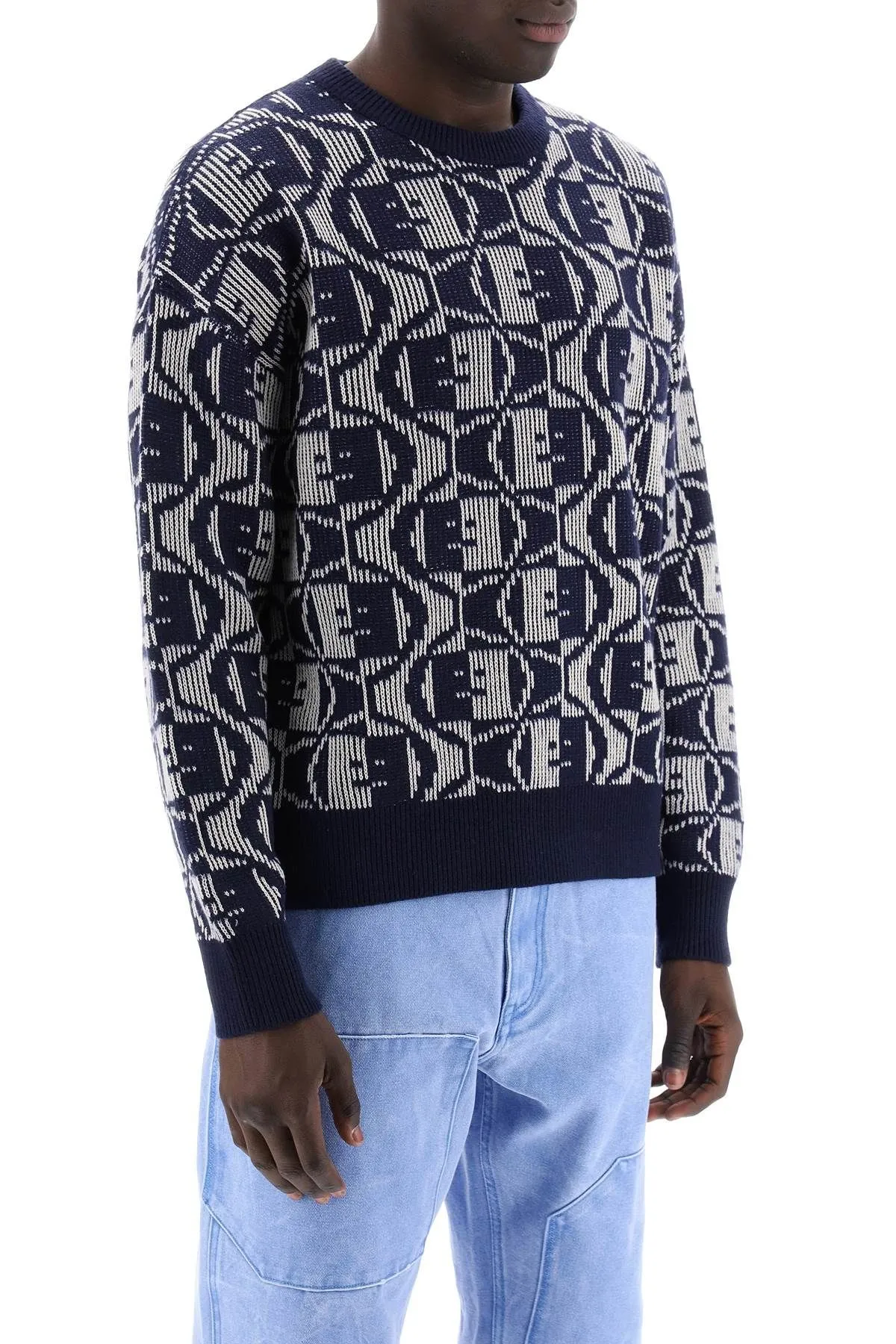 Pullover girocollo Face jacquard