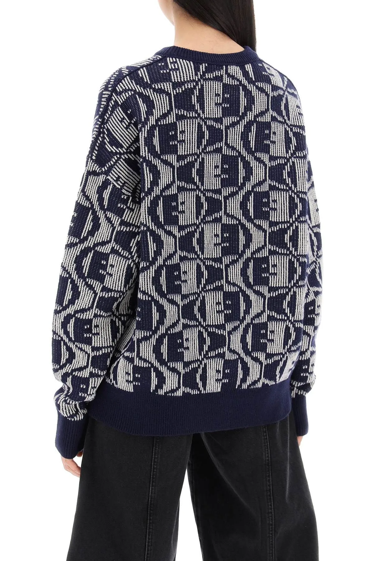 Pullover girocollo Face jacquard