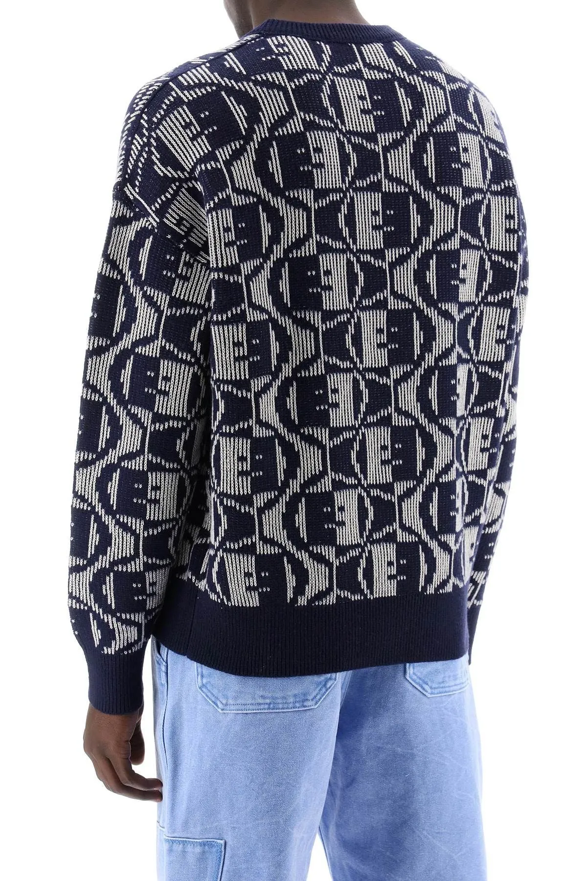 Pullover girocollo Face jacquard