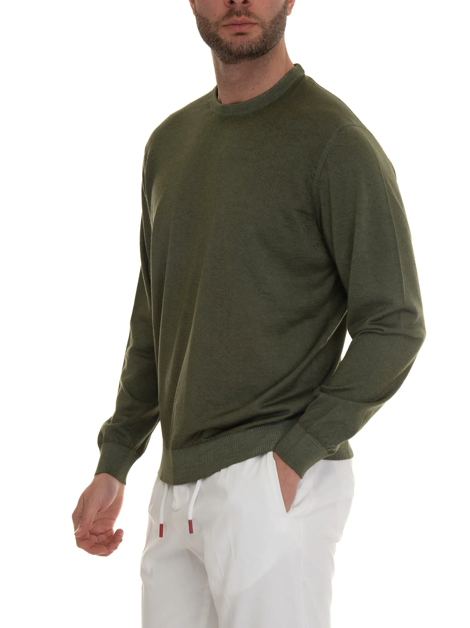 Pullover girocollo Verde Kiton Uomo