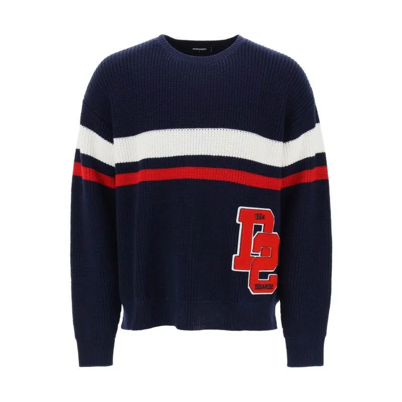 Pullover in lana con patch varsity