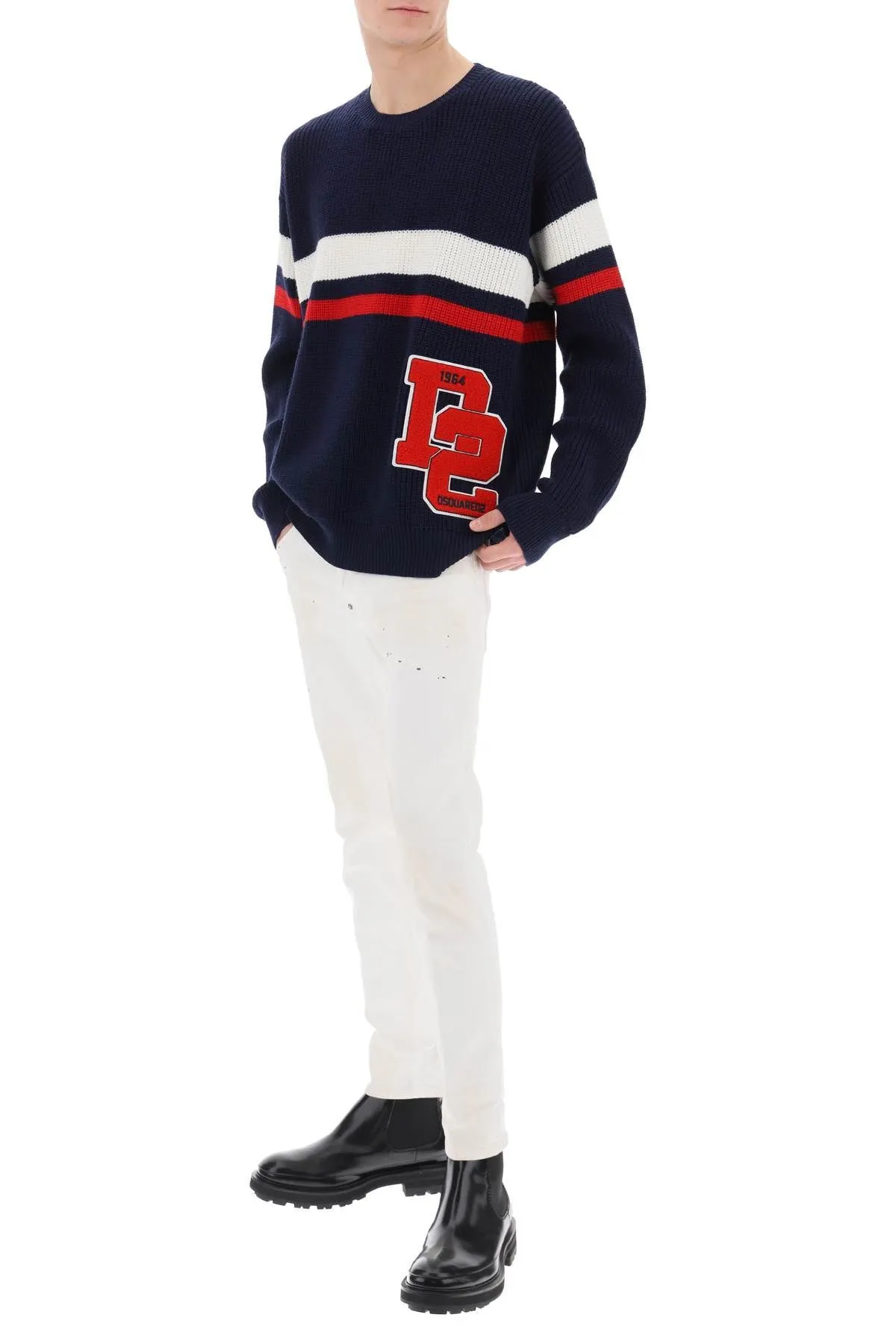 Pullover in lana con patch varsity