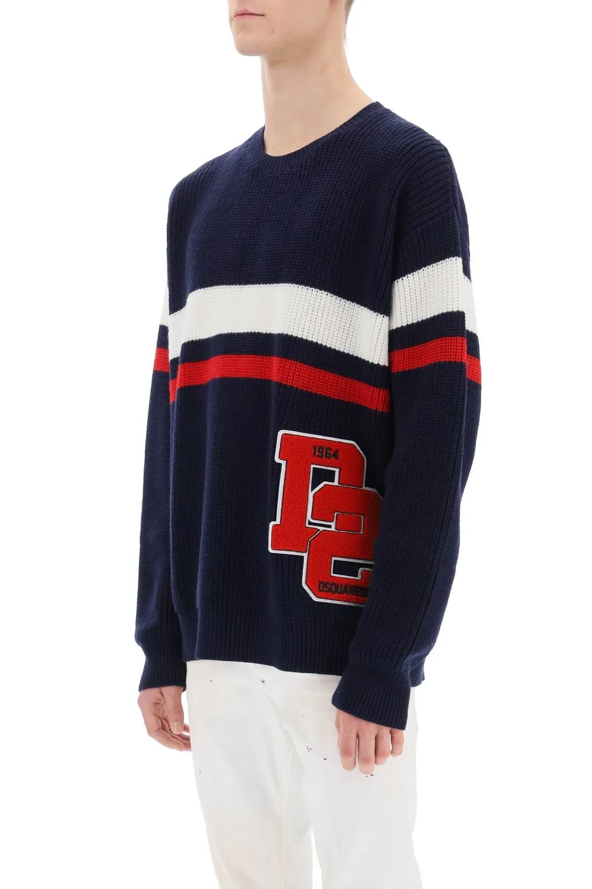 Pullover in lana con patch varsity