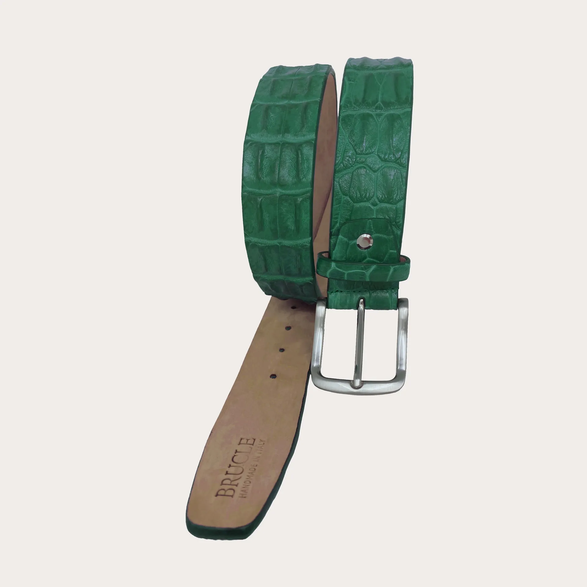 Raffinata cintura alta in coccodrillo, verde smeraldo