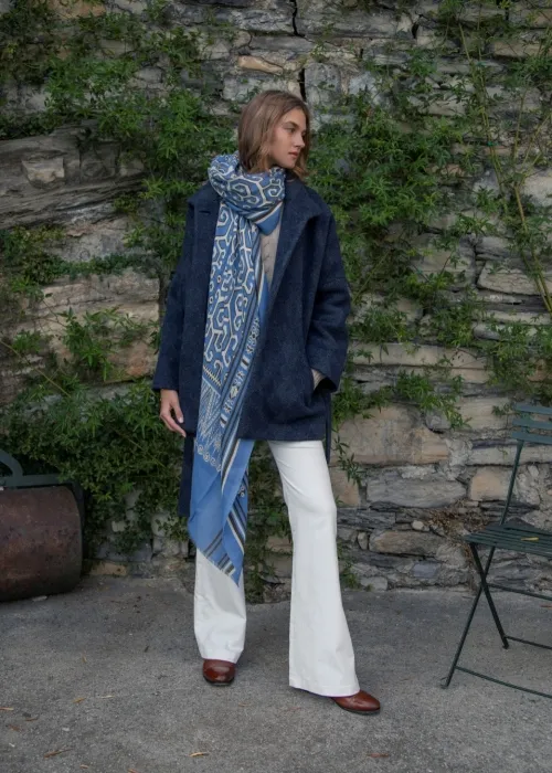 Stola in cashmere Pua Kumbu Azzurro e Bianco