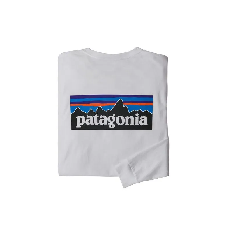 T-shirt a maniche lunghe da uomo Patagonia L/s P-6 Logo Responsabili-tee (Bianco)